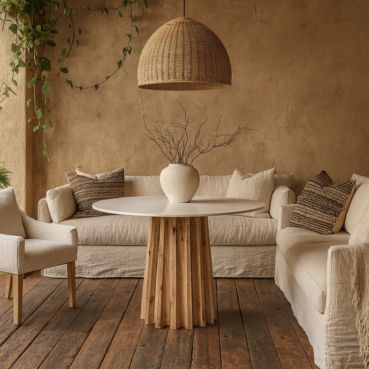 Parnaiba White and Natural Hackwood Round Dining Table