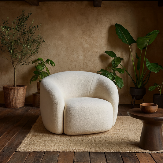 Salvador Retro White Bouclé Upholstered Armchair