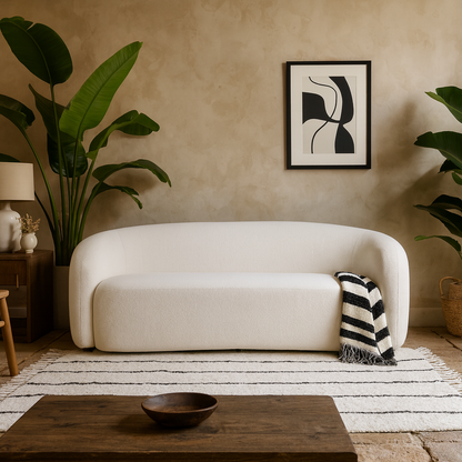 Salvador Retro White Bouclé Upholstered Sofa