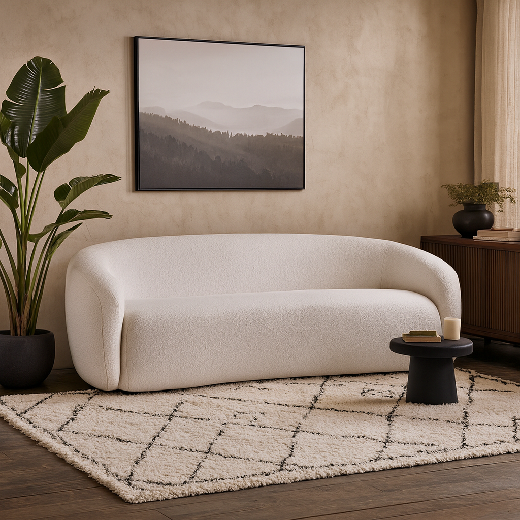 Salvador Retro White Bouclé Upholstered Sofa