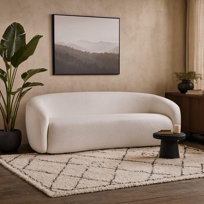 Salvador Retro White Bouclé Upholstered Sofa