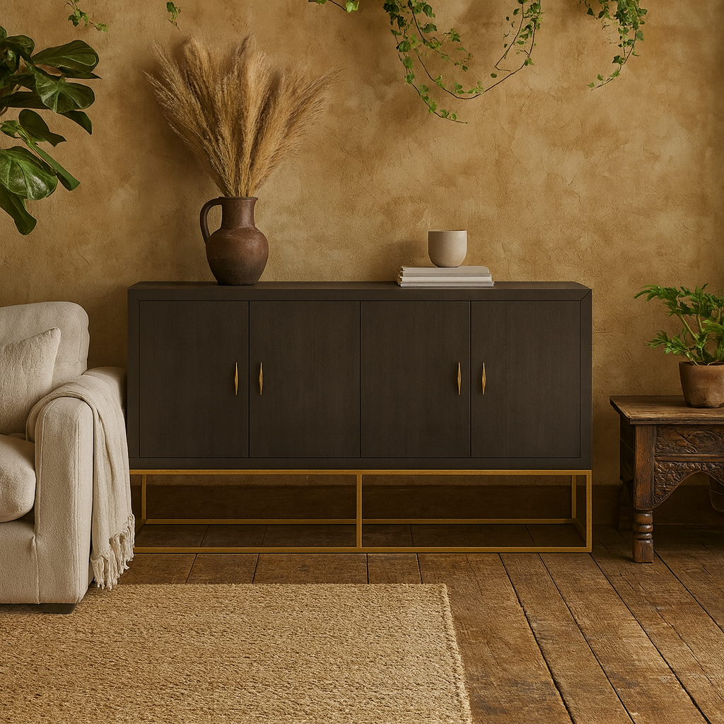 Sando Retro Brown Shagreen Four Door Sideboard