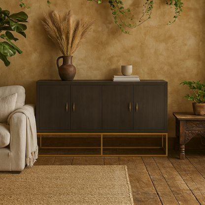 Sando Retro Brown Shagreen Four Door Sideboard