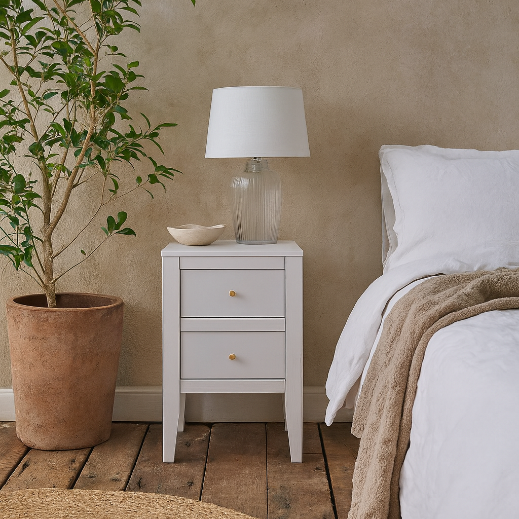 Rosemary White Wood Grain Two Drawer Bedside Table