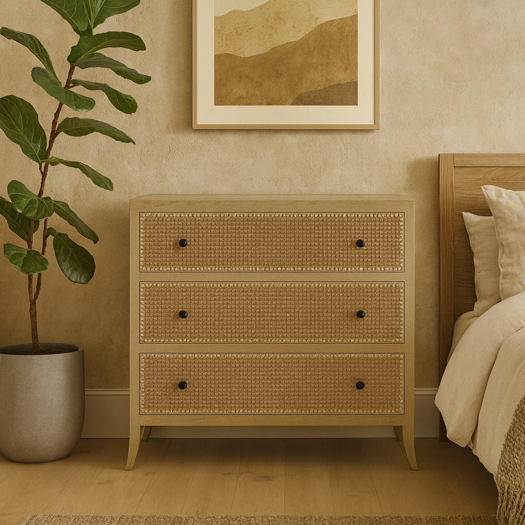 Trancoso Natural Oak Woven Cane 3 Drawer Chest