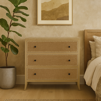 Trancoso Natural Oak Woven Cane 3 Drawer Chest