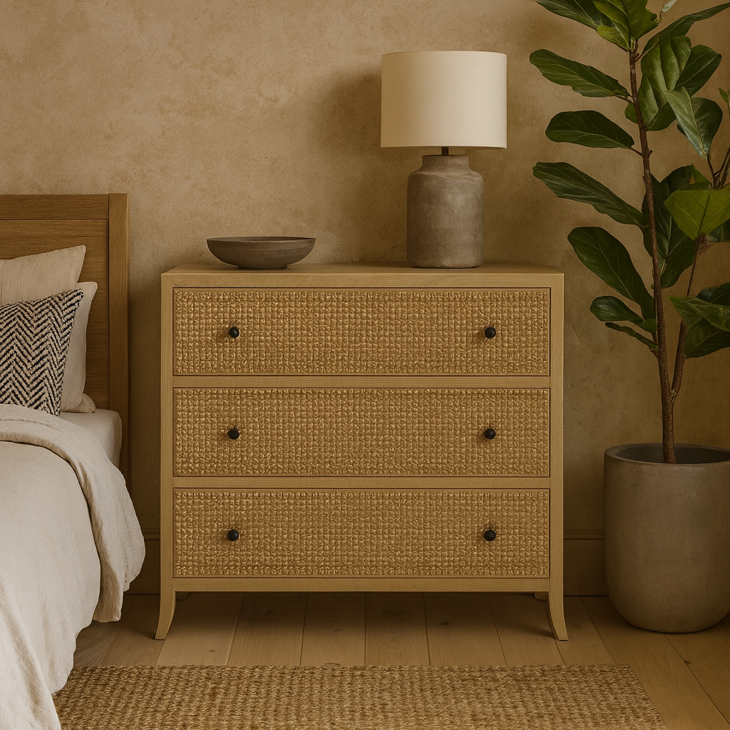Trancoso Natural Oak Woven Cane 3 Drawer Chest