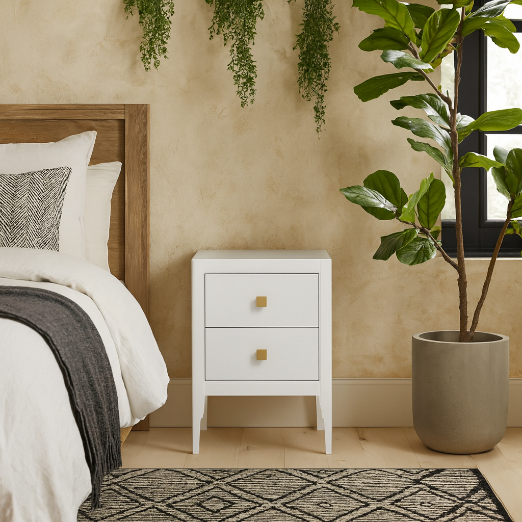 Paraty White Wood Grain Two Drawer Bedside Table