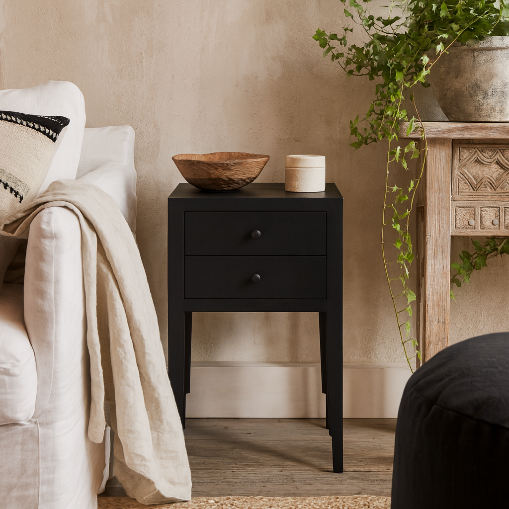 Itabira Black Wood Grain 2 Drawer Bedside Table