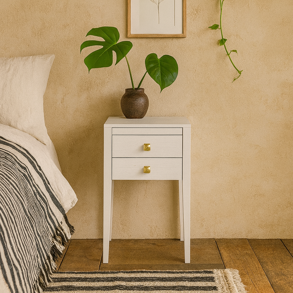Bilbo White Wood Grain Two Drawer Bedside Table
