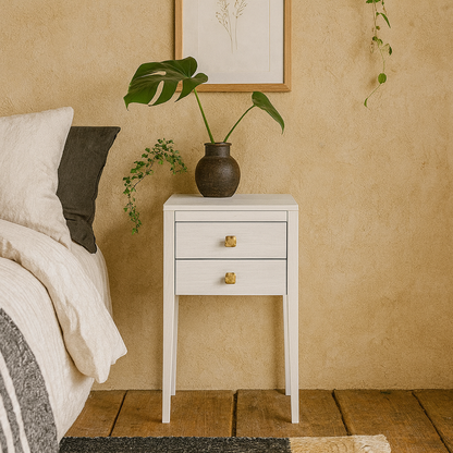 Bilbo White Wood Grain Two Drawer Bedside Table