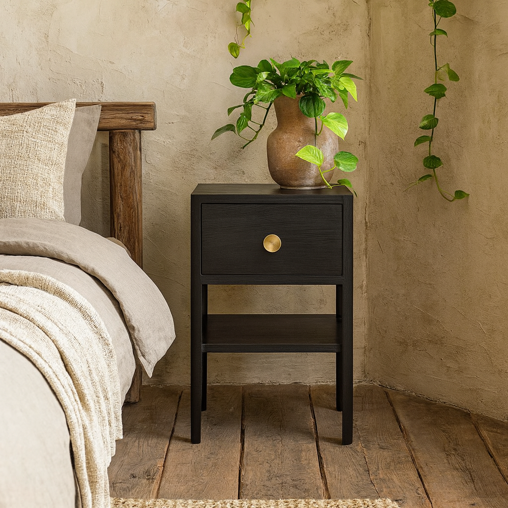 Paracatu Black Wood Grain One Drawer Bedside Table