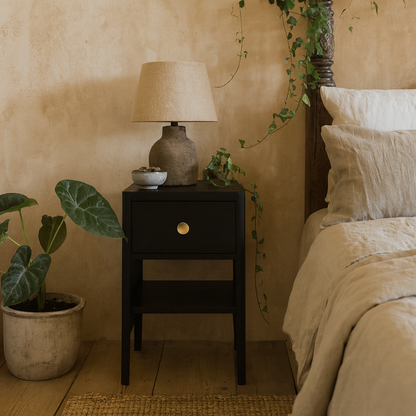 Paracatu Black Wood Grain One Drawer Bedside Table