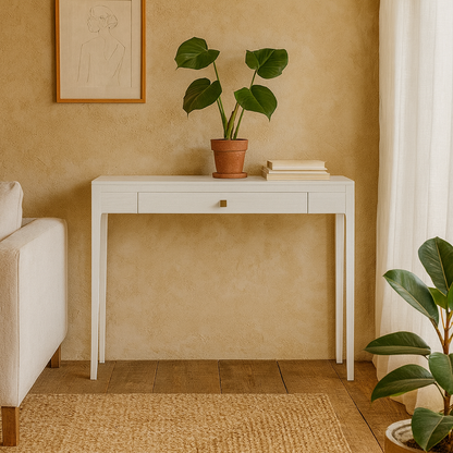 Goldie White Wood Grain One Drawer Console Table