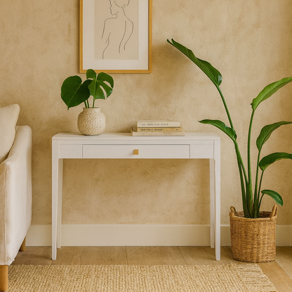 Goldie White Wood Grain One Drawer Console Table
