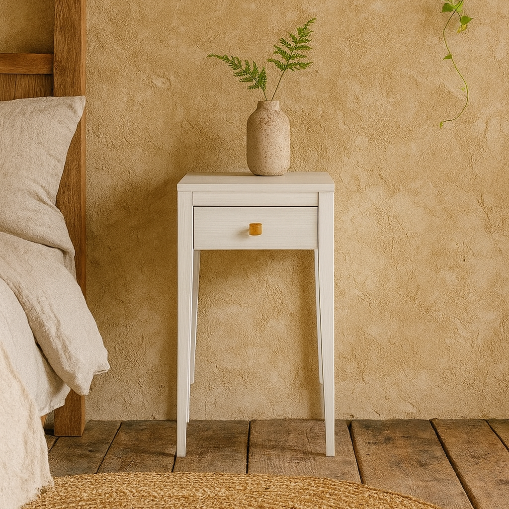 Moscow White Wood Grain 1 Drawer Bedside Table