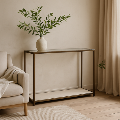 Aracaju Ivory Shagreen and Brass Glass Top Console Table