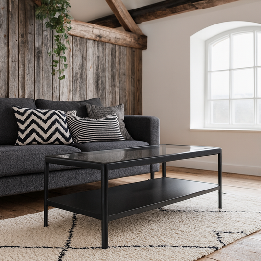 Florianopolis Black Wood and Glass Top Coffee Table