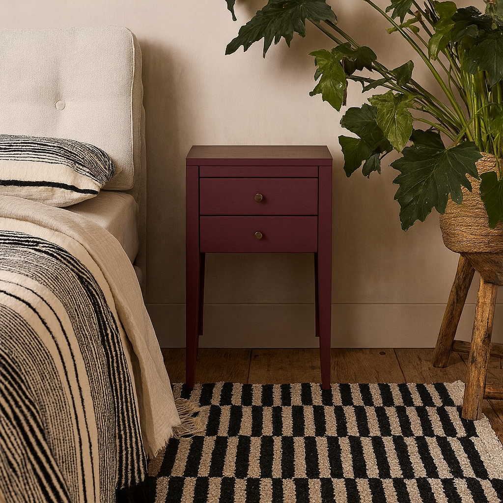 Paraty Plum Red Wood Grain Two Drawer Bedside Table