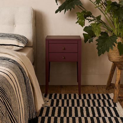 Paraty Plum Red Wood Grain Two Drawer Bedside Table