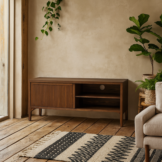 Victoria Walnut Wood Ribbed Door TV Unit