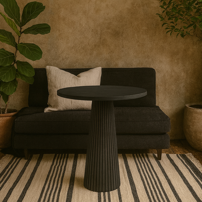 Sorrento Black Wood Ribbed Round Accent Table