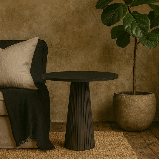 Sorrento Black Wood Ribbed Round Accent Table