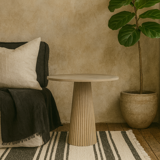 Sorrento Retro Weathered Oak Ribbed Round Accent Table