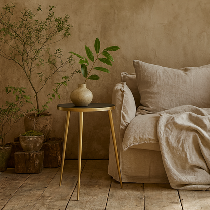 Austria Black and Brass Round Side Table