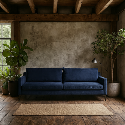 Madrid Midnight Blue Velvet Three Seater Sofa