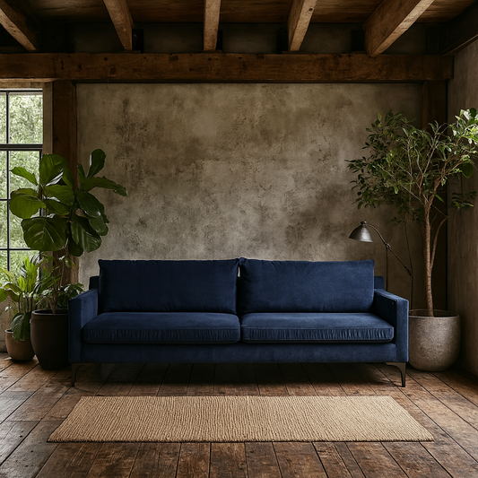 Madrid Midnight Blue Velvet Three Seater Sofa
