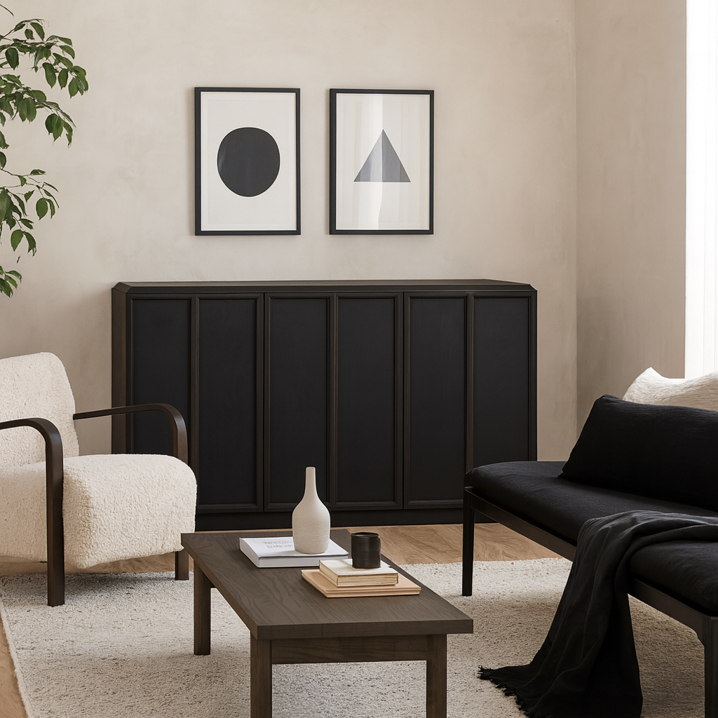 Dali Black Wood 4 Panelled Door Sideboard