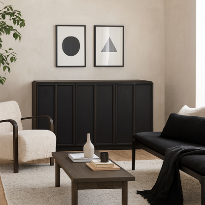 Dali Black Wood 4 Panelled Door Sideboard