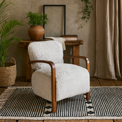 Luna Cosy Upholstered Natural Faux Shearling and Wood Cosy Accent Armchair