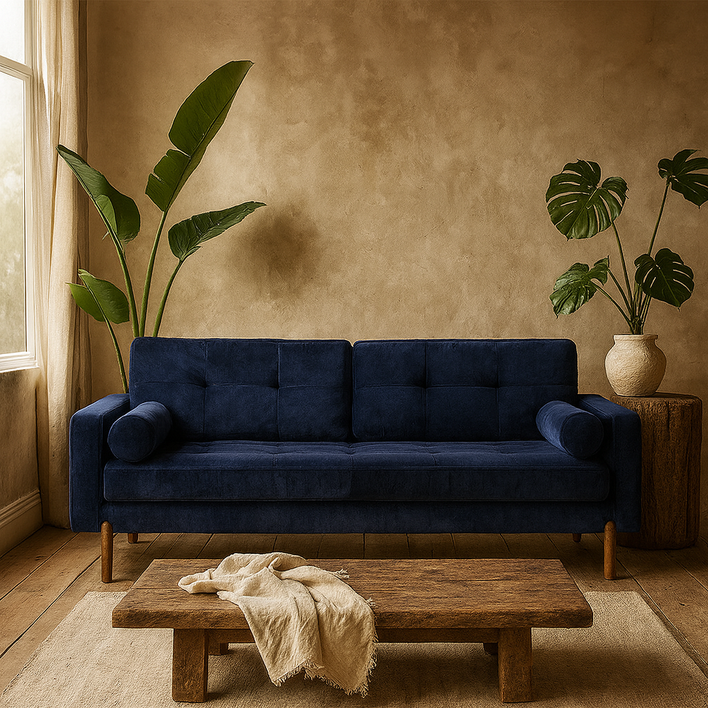 Barella Upholstered Midnight Blue Velvet 3 Seater Sofa