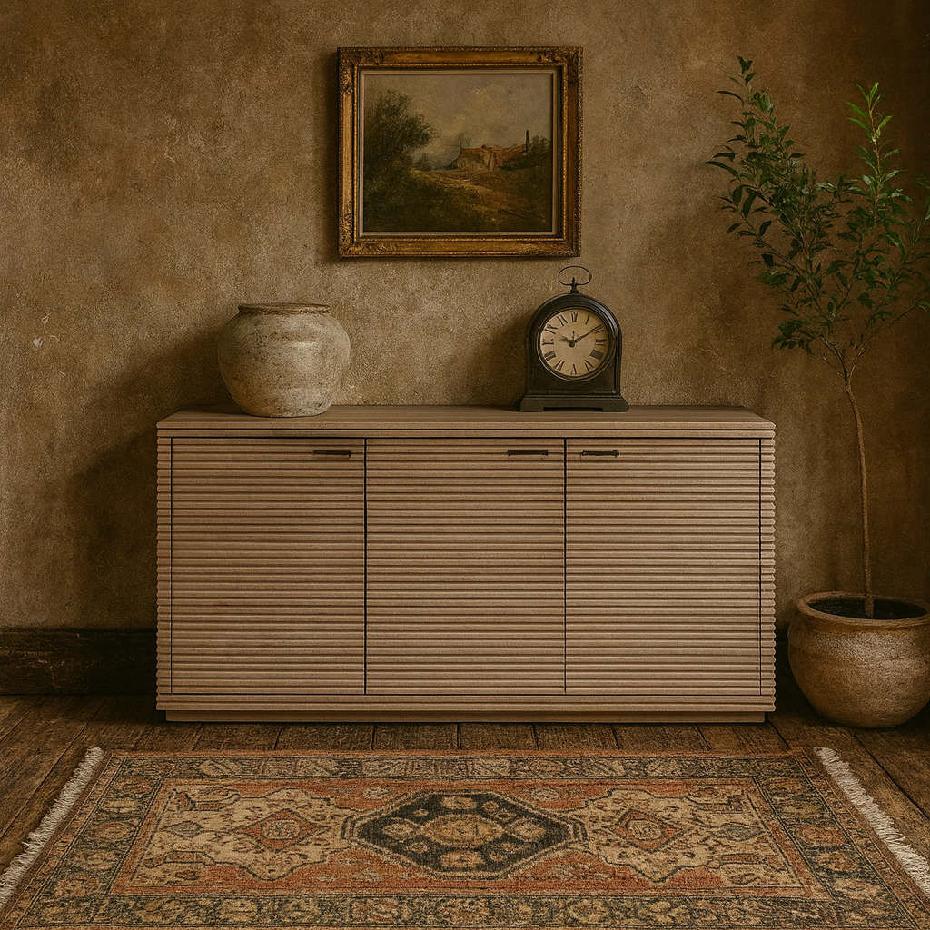 Pirineus Weathered Oak Ribbed 3 Door Sideboard