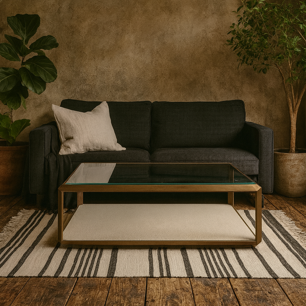 Klain Brass and Ivory Shagreen Glass Top Coffee Table