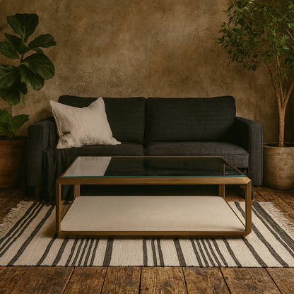 Klain Brass and Ivory Shagreen Glass Top Coffee Table