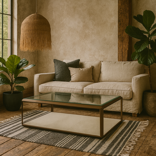 Klain Brass and Ivory Shagreen Glass Top Coffee Table