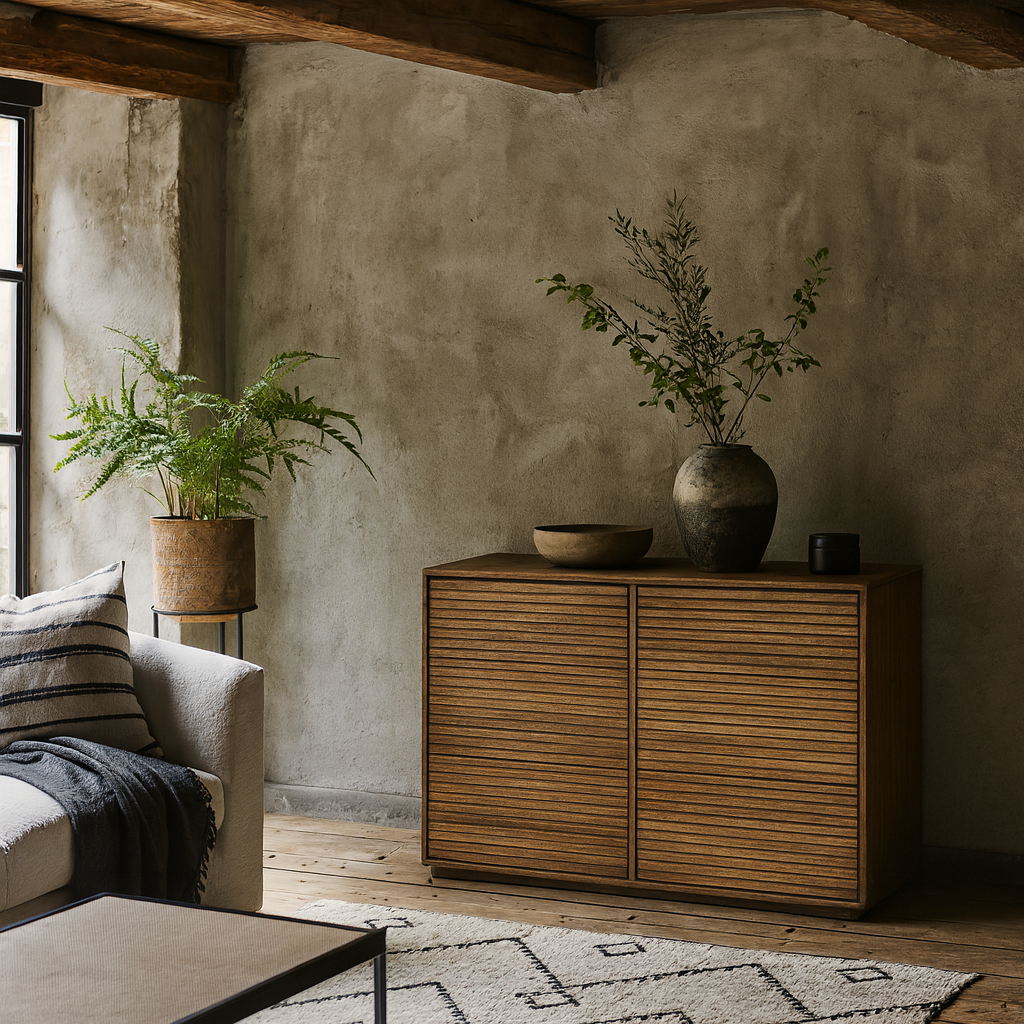 Mandarina Retro Natural Walnut Ribbed Six Drawer Chest