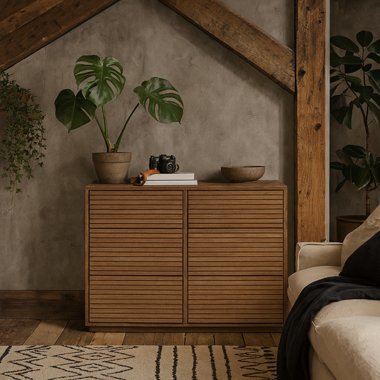 Mandarina Retro Natural Walnut Ribbed Six Drawer Chest