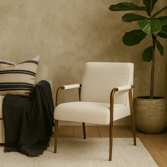 Luxemburg Upholstered Cream Velvet and Brass Armchair