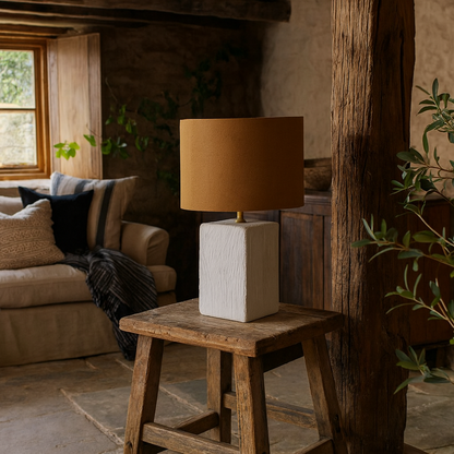 Long Island Small Rectangular White Bamboo Table Lamp with Ochre Shade