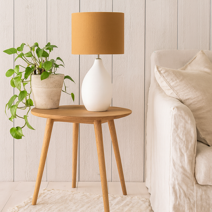 Long Island Large Round White Bamboo Table Lamp with Ochre Shade