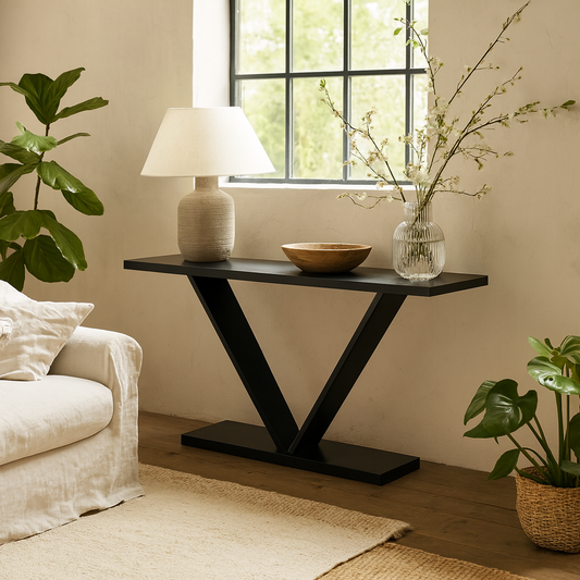 Girona Black Oak Wood V-Frame Console Table