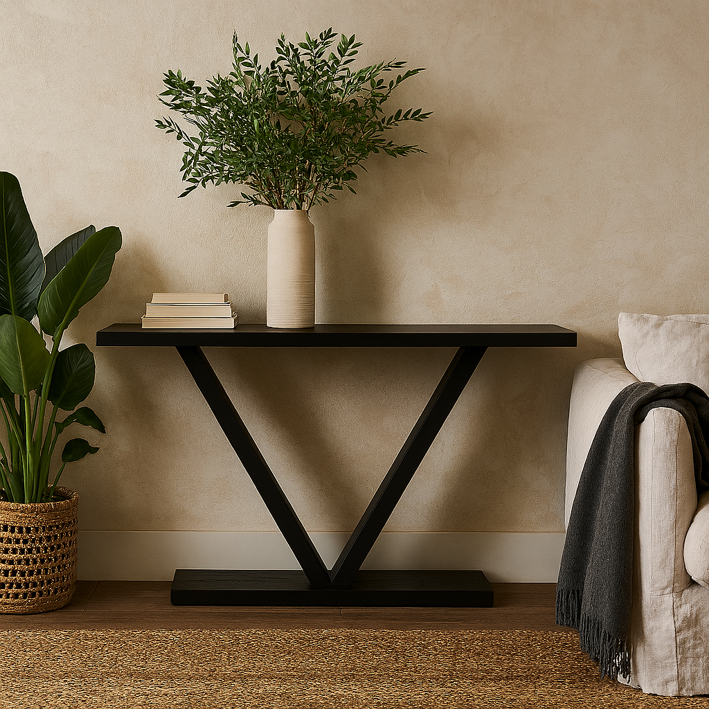 Girona Black Oak Wood V-Frame Console Table