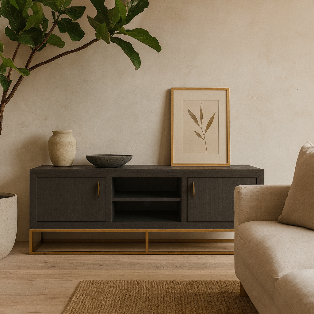 Mandalo Brown Shagreen and Brass Two Door TV Unit