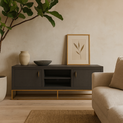 Mandalo Brown Shagreen and Brass Two Door TV Unit