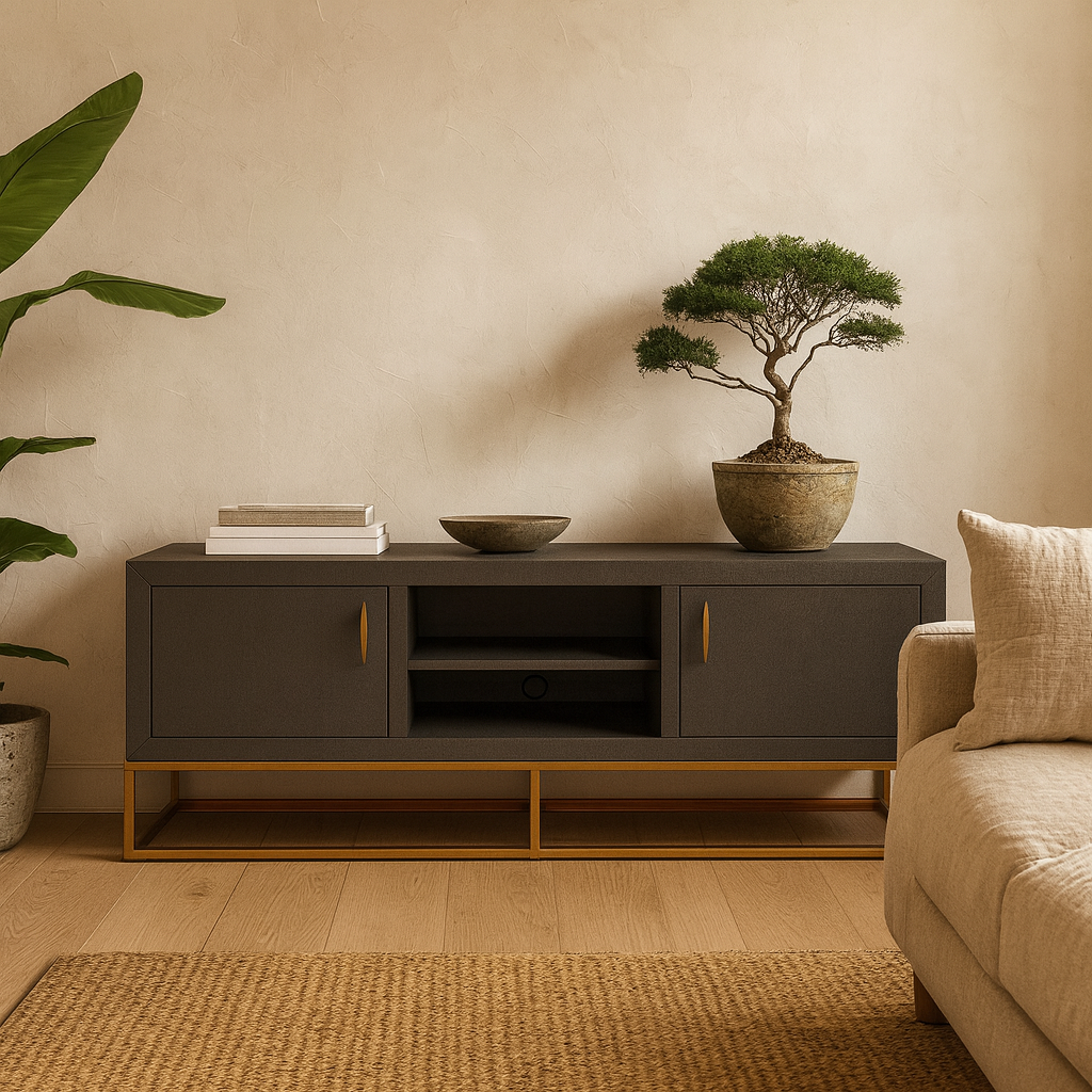 Mandalo Brown Shagreen and Brass Two Door TV Unit