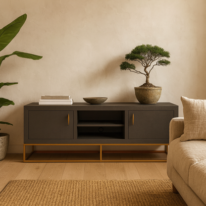 Mandalo Brown Shagreen and Brass Two Door TV Unit